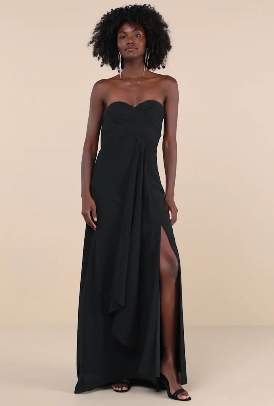 Lulus Splendid Aura Black Chiffon Strapless Maxi Dress - Pleated Formal Gown M